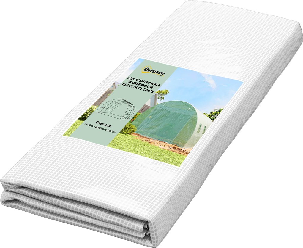 Outsunny Capa de Reposição Estufa Túnel 12 m² 4x3x2 m Pe Anti-Uv Impermeável 8 Janelas Porta Enrolável com Zíper Verde | Aosom Portugal