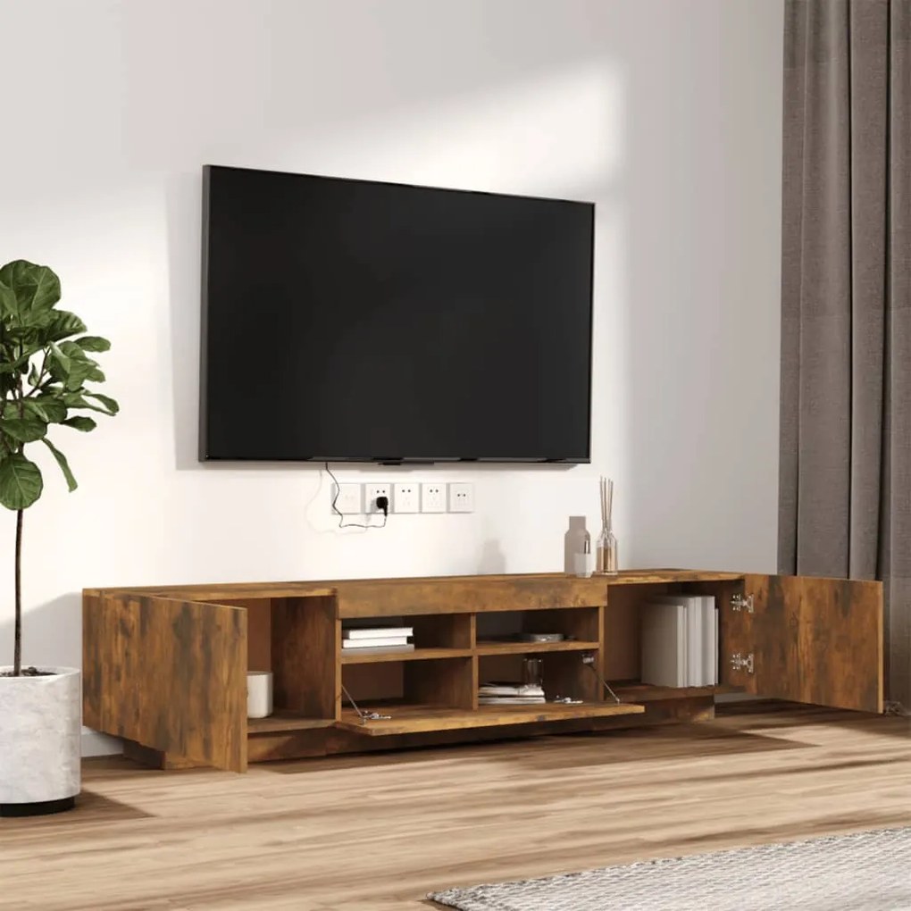 Conjunto móveis de TV 2pcs c/ LEDs madeira carvalho fumado