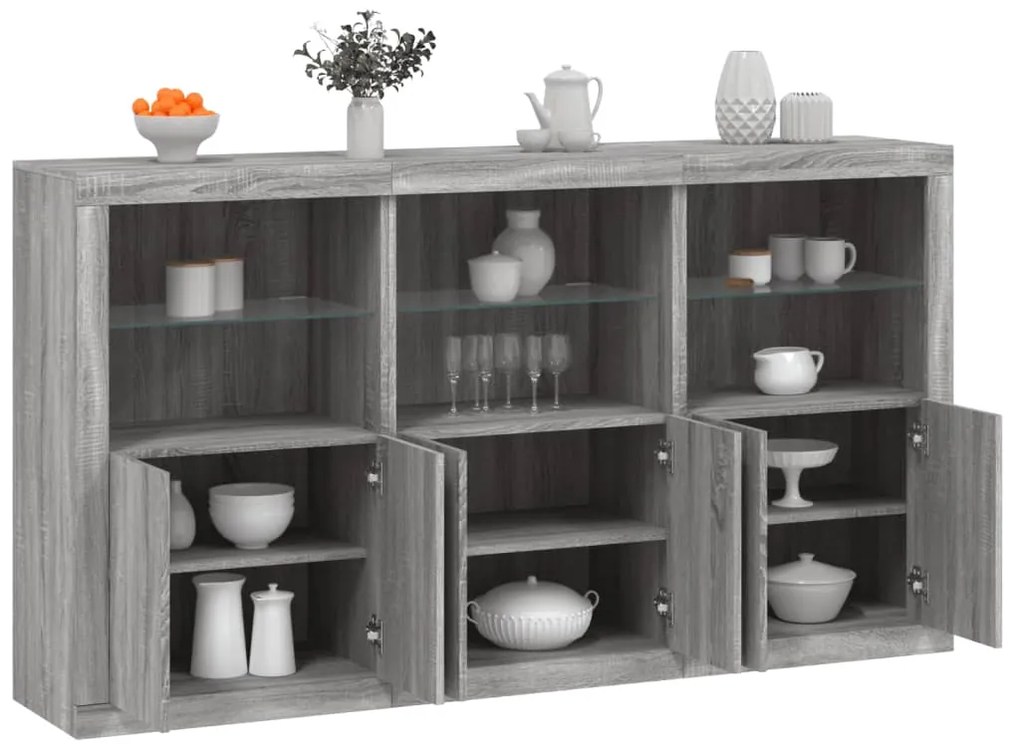 vidaXL Aparador com luzes LED 181,5x37x100 cm cinzento sonoma