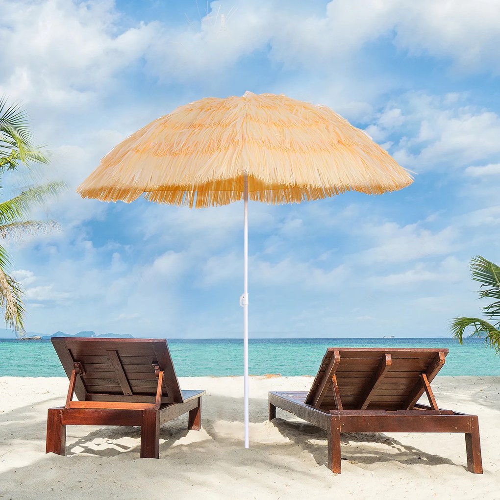 Guarda-sol de praia e jardim com design havaiano, 160 cm, ráfia sintética bege