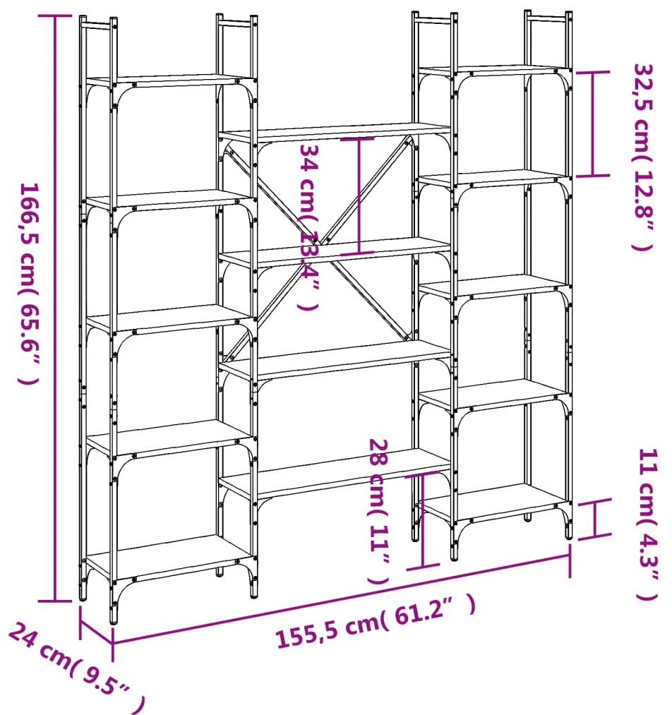 Estante 155,5x24x166,5 cm derivados de madeira cinzento sonoma