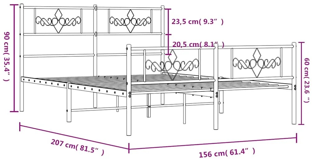 Estrutura de cama com cabeceira e pés 150x200 cm metal branco
