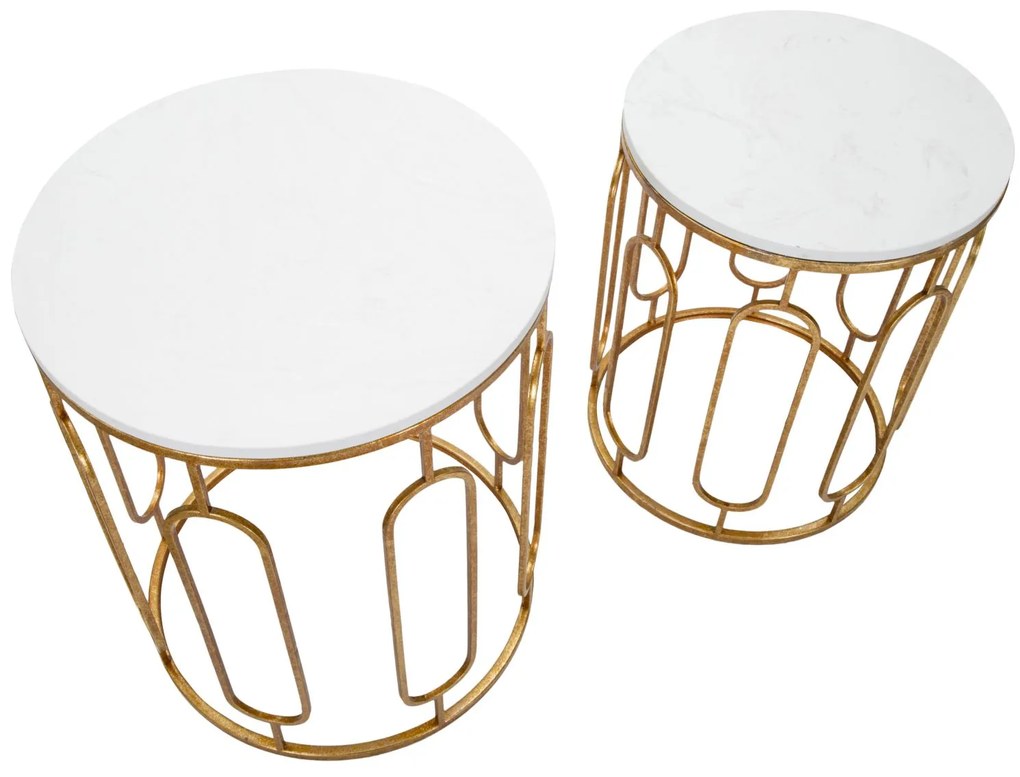 CONJUNTO DE 2 MESAS DE APOIO 46X55-39X48 CM DOURADO E BRANCO
