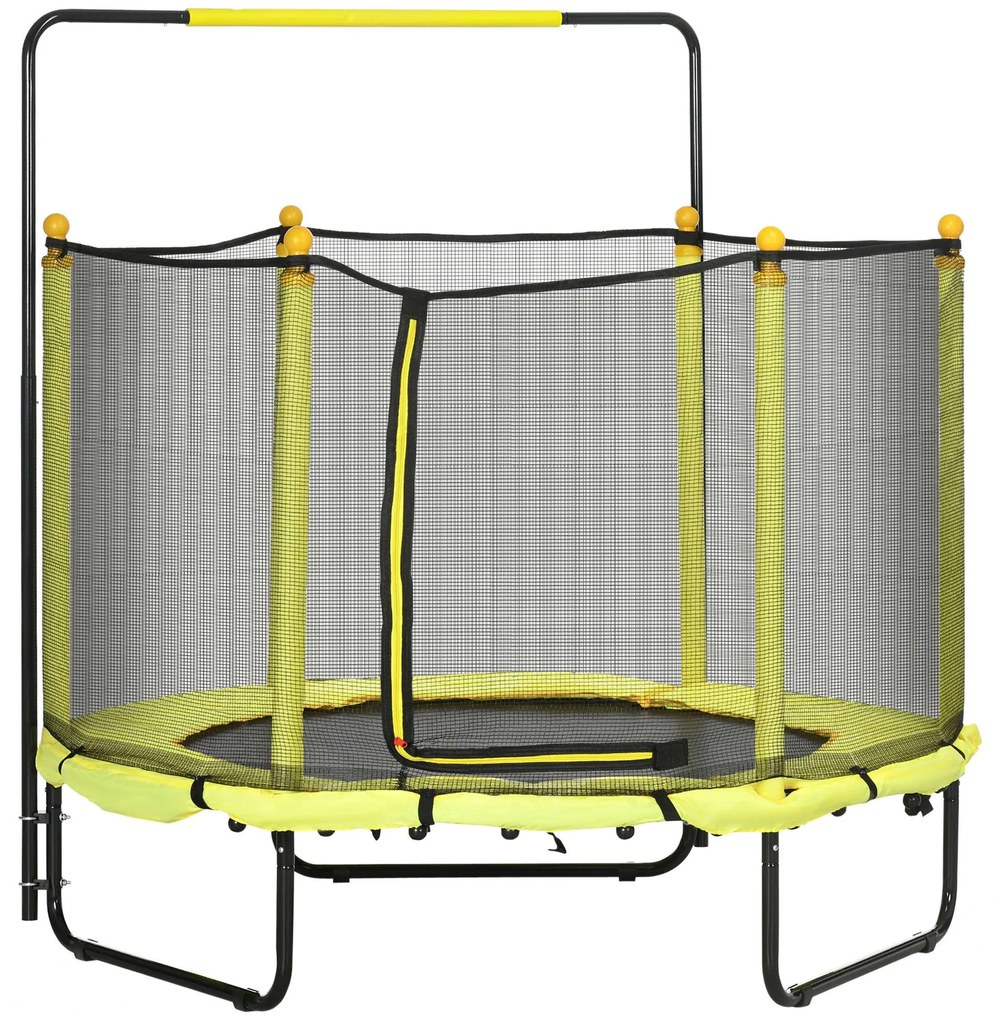 ZONEKIZ Trampolim Infantil com Rede de Segurança Barra Ajustável para Interior e Exterior Ø140x120-140 cm Amarelo