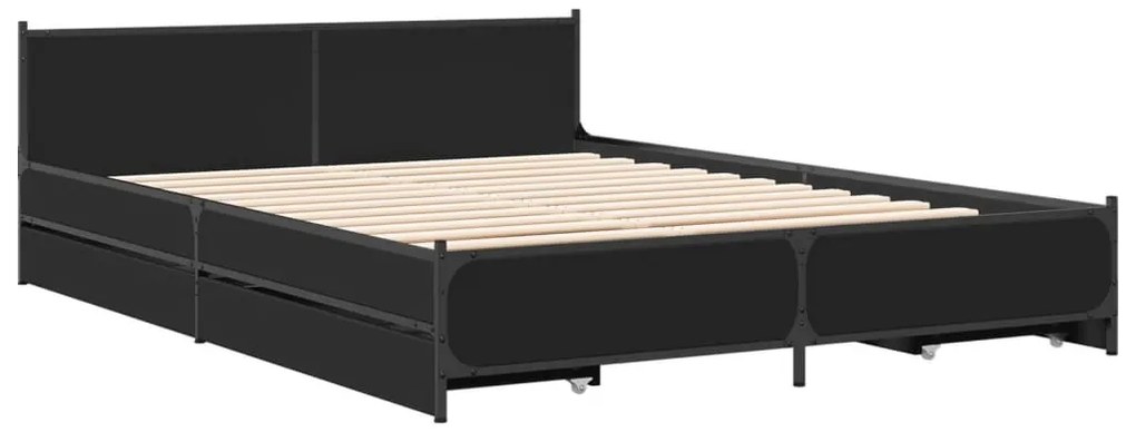 Estrutura de cama c/ gavetas 135x190 cm derivados madeira preto