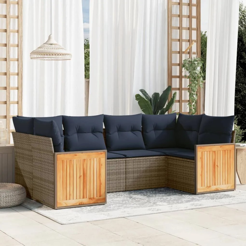 vidaXL 6 pcs conjunto sofás p/ jardim c/ almofadões vime PE cinzento