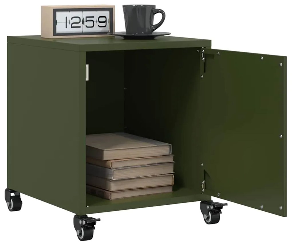 vidaXL Mesas de cabeceira 2 pcs 36x39x43,5 cm aço verde-azeitona