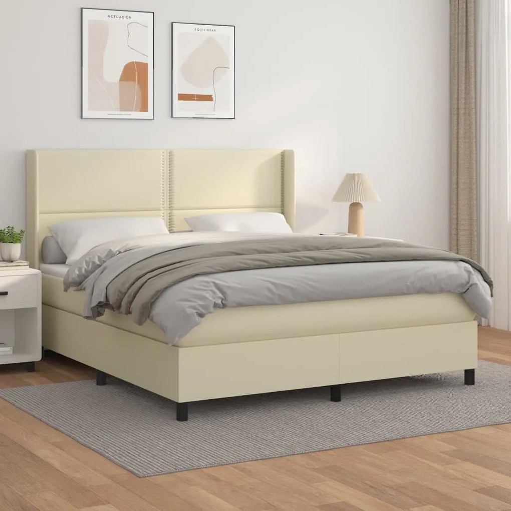 vidaXL Cama com molas/colchão 160x200 cm couro artificial cor creme
