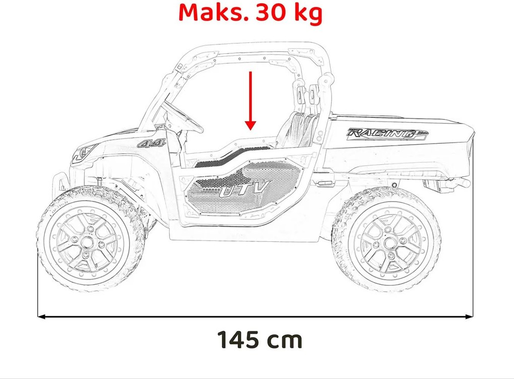 Carro elétrico para Crianças 3 a 7 anos, 2 Lugares Farmer Truck UTV Racing 24V 4x4 Rodas Espuma EVA, assento couro ecológico Branco e Laranja