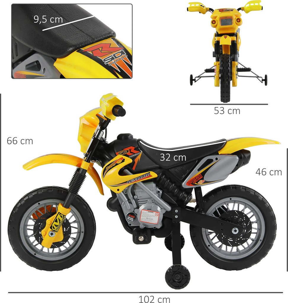 Moto elétrica para crianças, moto de cross para crianças com bateria de 6 V, faróis, músicas e rodas de apoio, dos 3 aos 6 anos, capacidade de carga d