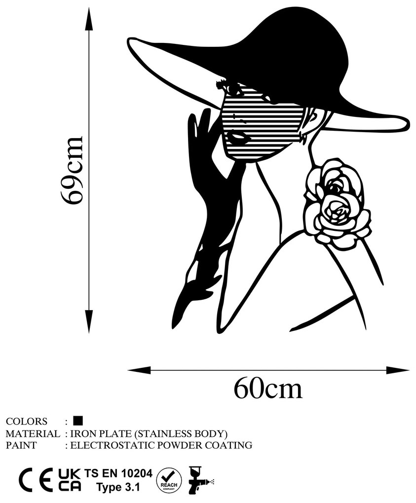 Acessório Decorativo de Parede Striped Woman – Preto – 60 x 69 cm