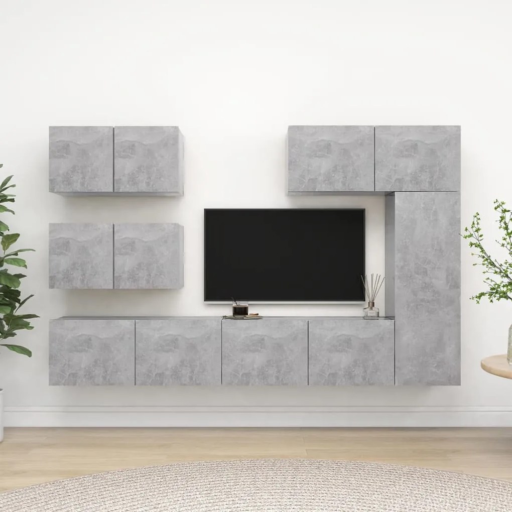 6 pcs conjunto de móveis de TV derivados madeira cinza cimento