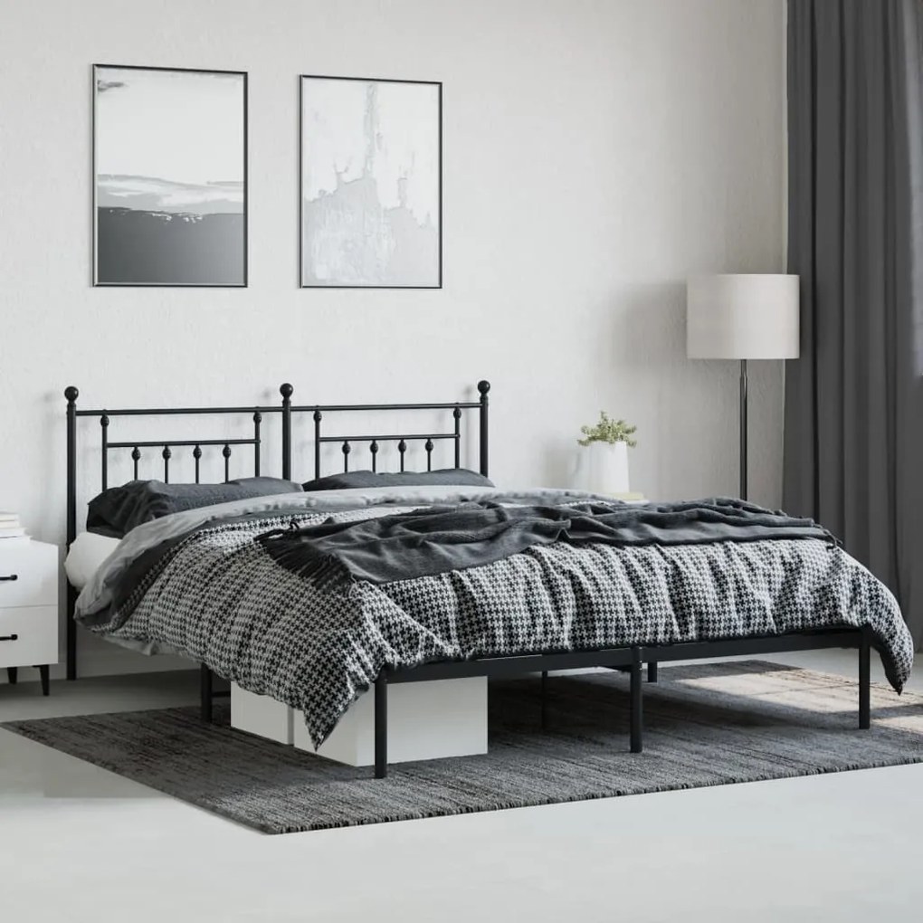 Estrutura de cama com cabeceira 160x200 cm metal preto