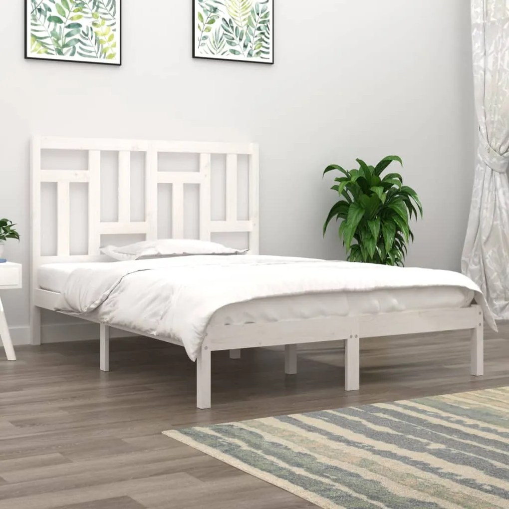 Estrutura de cama 140x200 cm madeira de pinho maciça branco