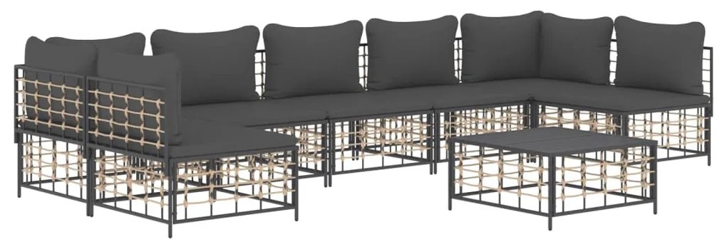 8 pcs conjunto lounge de jardim c/ almofadões vime PE antracite