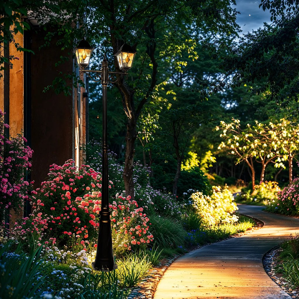 Candeeiro de pé vintage para exterior dourado antigo 240 cm 2 luzes - Antigua