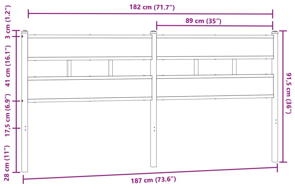 Cabeceira de cama 180cm derivados madeira/aço carvalho castanho