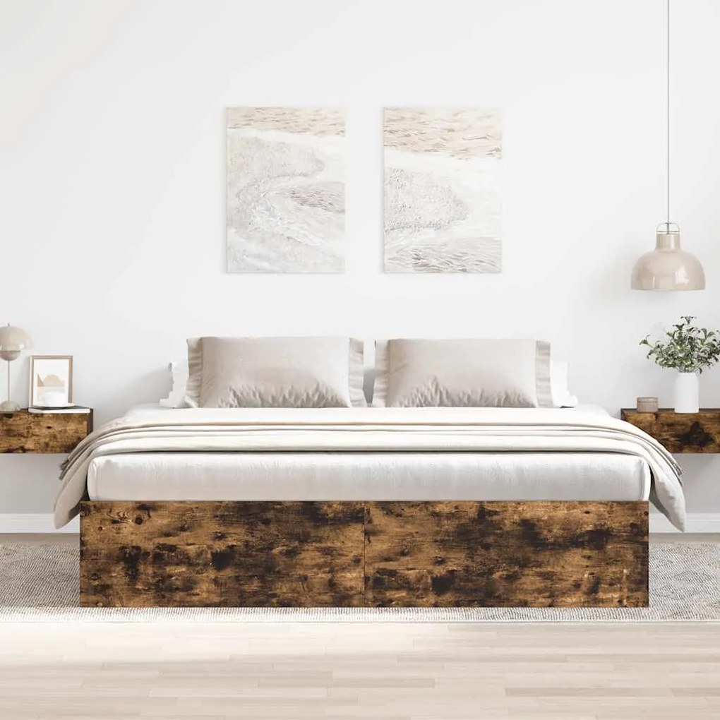 Estrutura de cama super king size 180x200 cm carvalho fumado