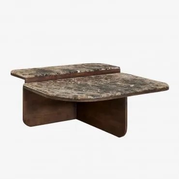 Mesa De Centro 90x90 Cm Em Pedra Natural E Madeira De Manga Clotsh Mármore Castanho Emperador - Sklum