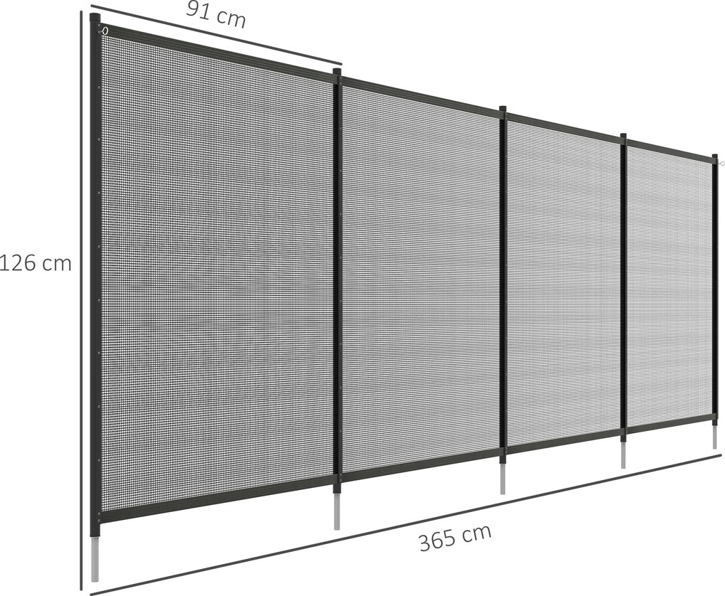 Barreira de segurança em rede para piscina 365 cm (L) x 126 cm (A) conjunto de 4 painéis preto