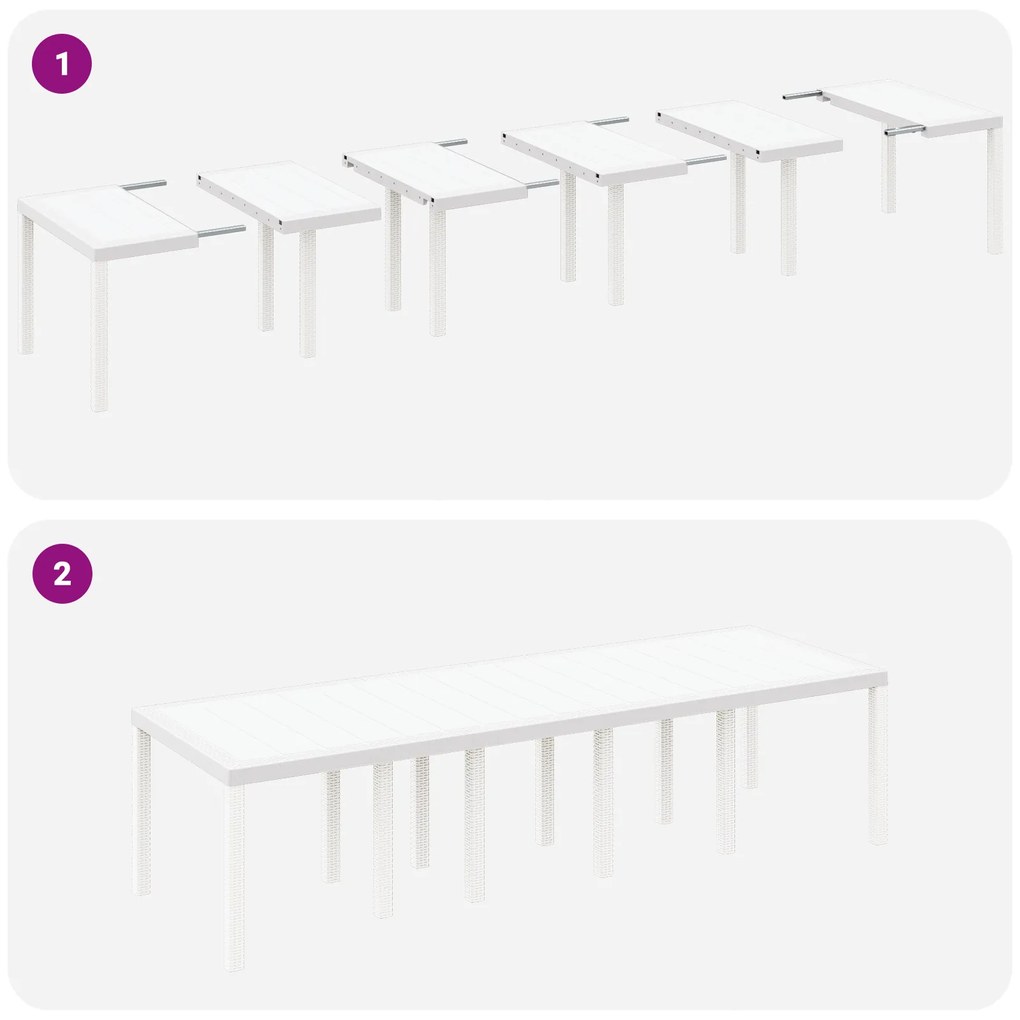 Conjunto de Jantar de Jardim com Almofadas em Branco Vime PE, Mesa de