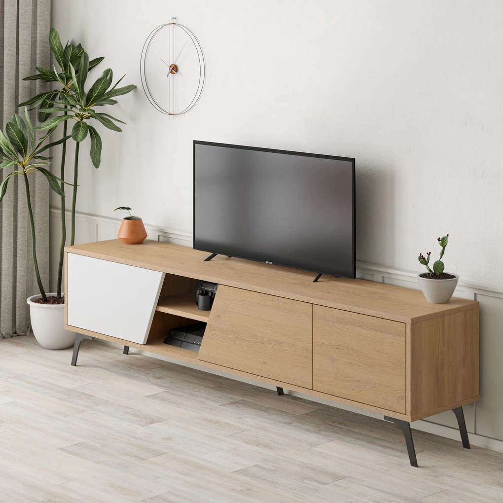 Móvel TV Fiona – Carvalho Branco – 180 cm x 48 cm x 35,6 cm