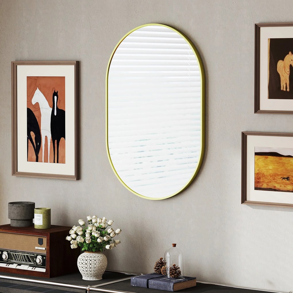Espelho Casa de Banho 60x90 cm Espelho Decorativo de Parede com Estrutura de Alumínio Horizontal ou Vertical Dourado