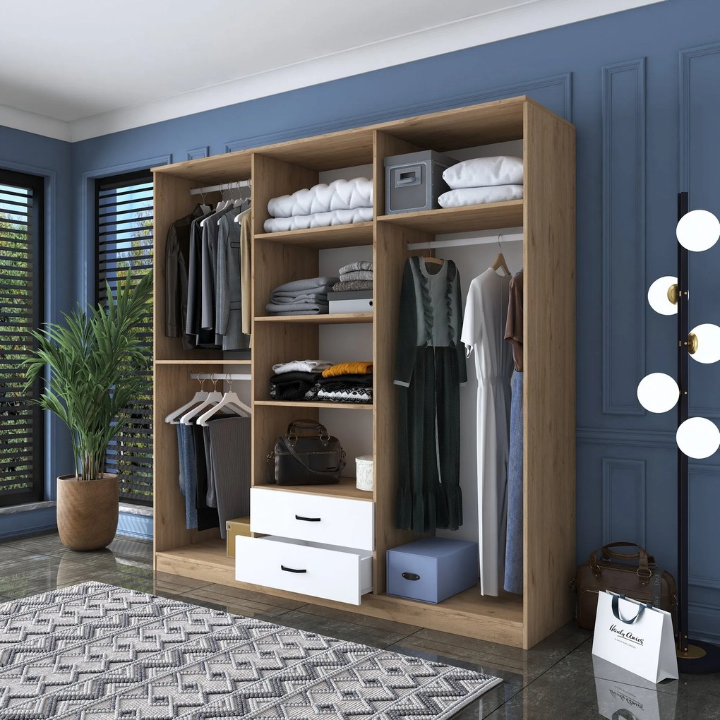 Guarda-roupa BA111 – Nogueira e Branco – 210 cm x 210 cm x 51,5 cm
