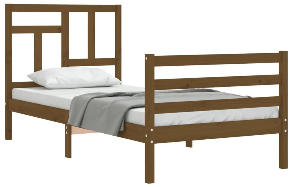 Estrutura cama cabeceira 90x200 cm madeira maciça castanho-mel