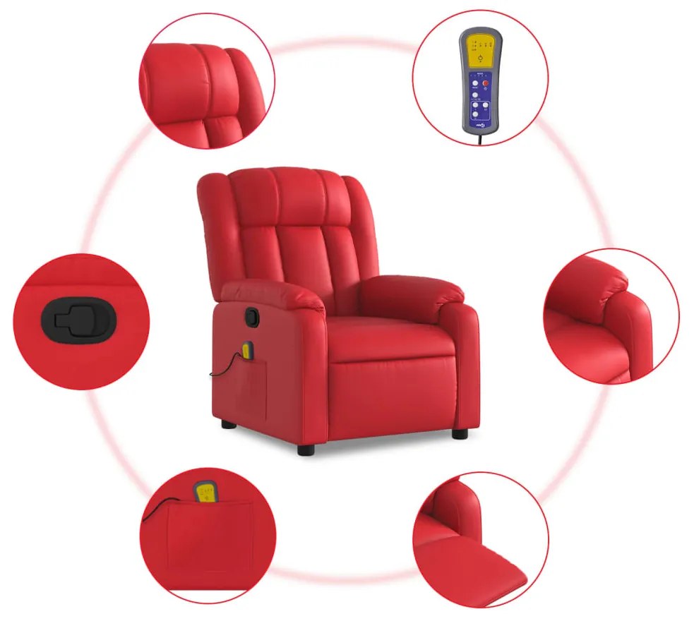 Poltrona de massagens reclinável couro artificial vermelho