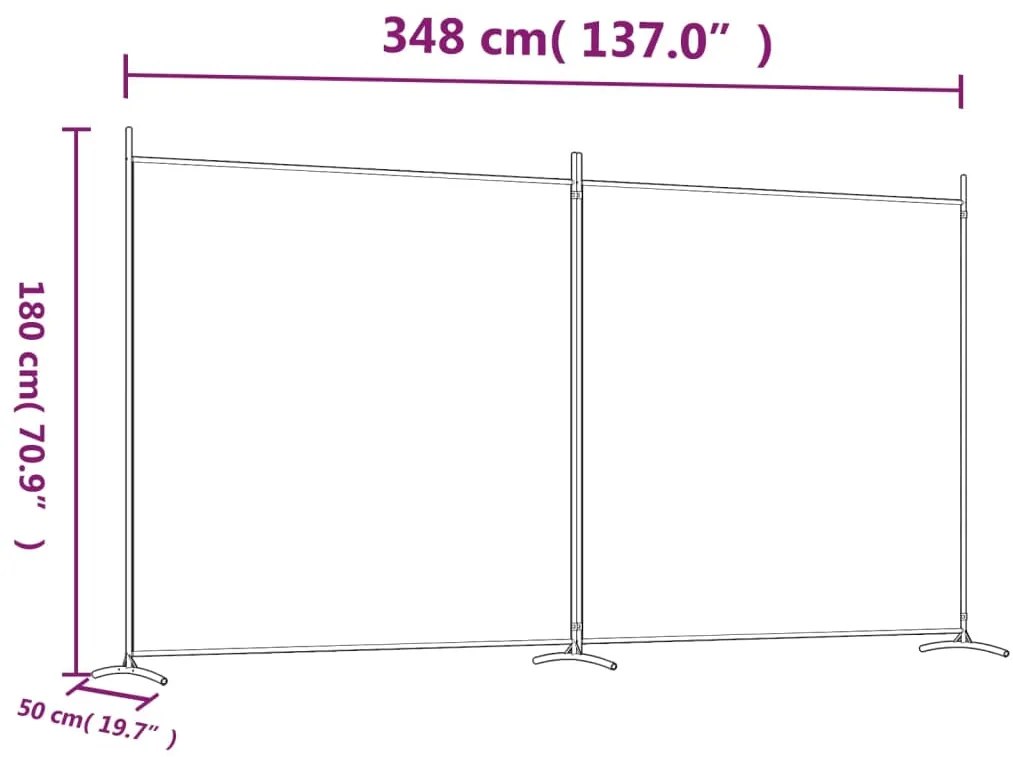 Divisória/biombo com 2 painéis 348x180 cm tecido branco