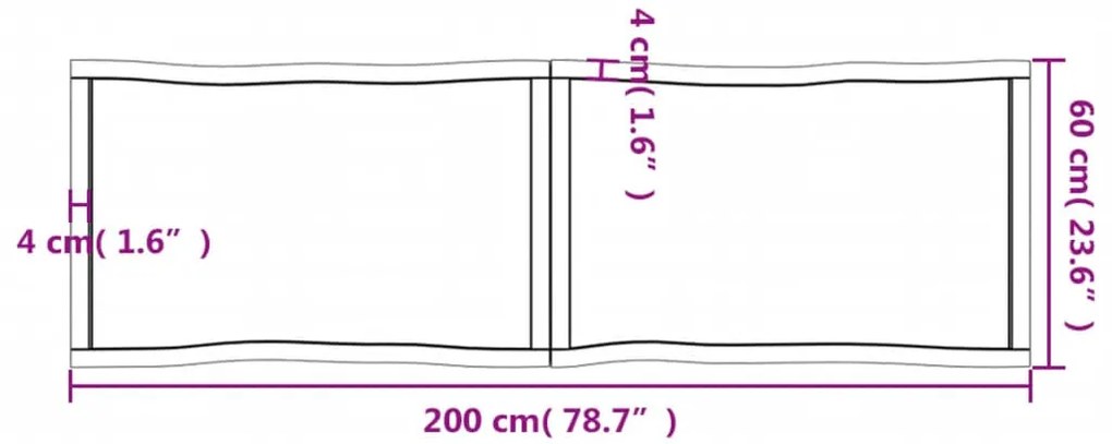 Tampo mesa 200x60x4 carvalho tratado borda viva cinza-escuro