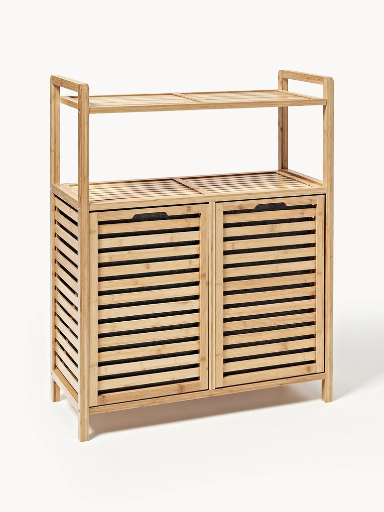Estante para casa de banho em bambu com cestos para roupa suja Kit