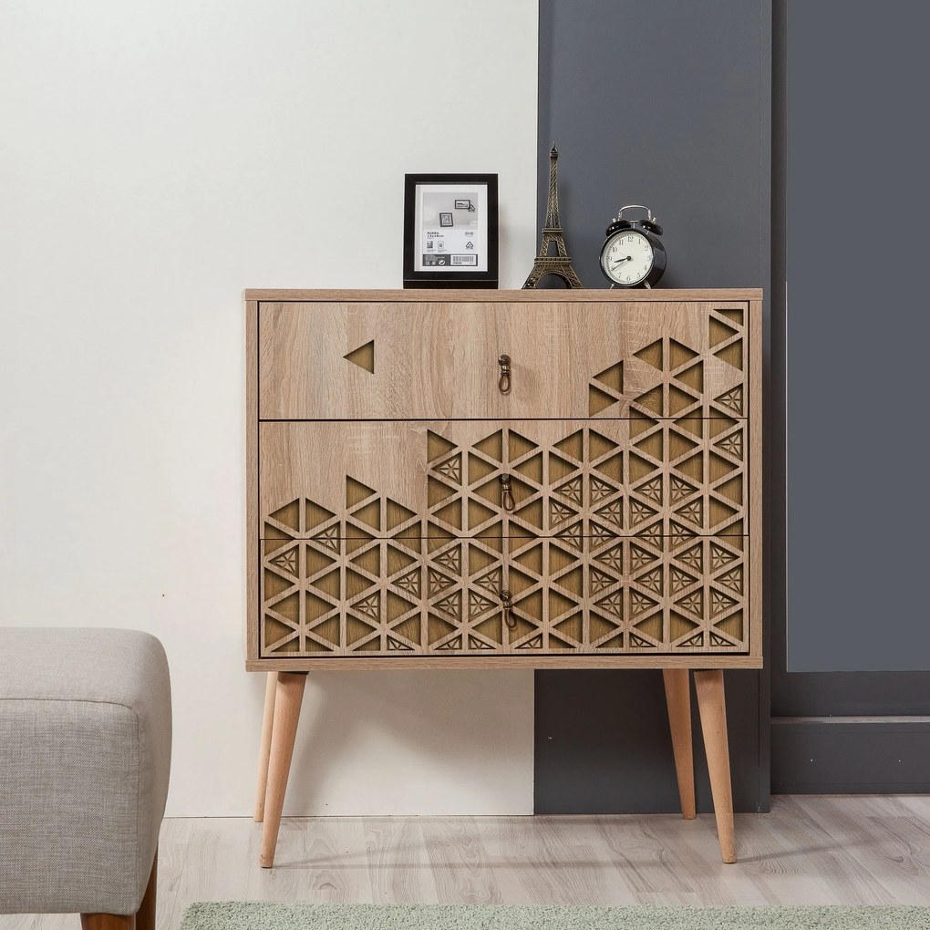 Cômoda Trio – Carvalho Sonoma – 80 cm x 90 cm x 40 cm