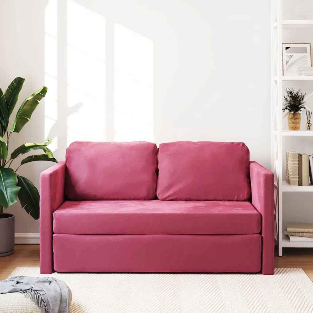 Sofá-cama sem pés 122x204x55 cm veludo vermelho tinto