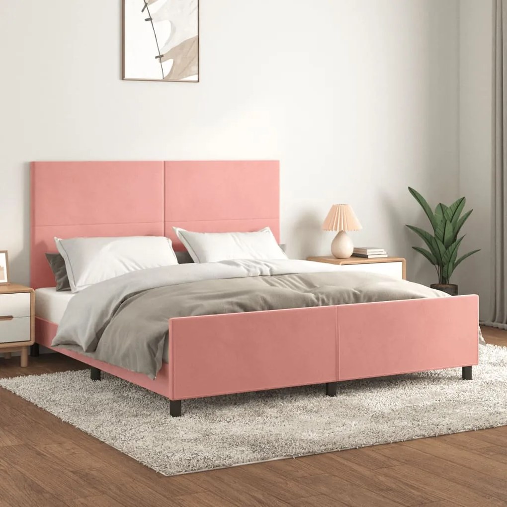 Estrutura de cama c/ cabeceira 160x200 cm veludo rosa