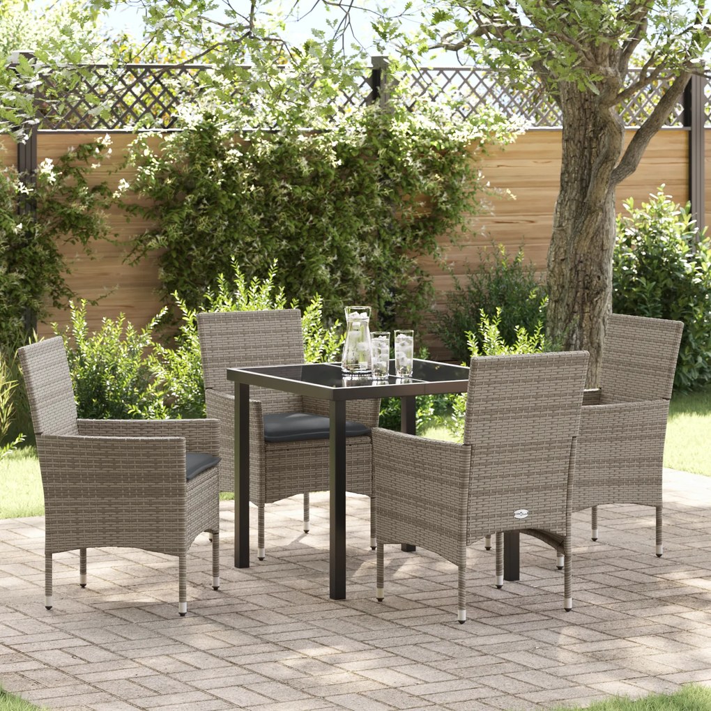 Conjunto de Jantar de 5 Peças vidaXL com Almofadas Rattan Cinza