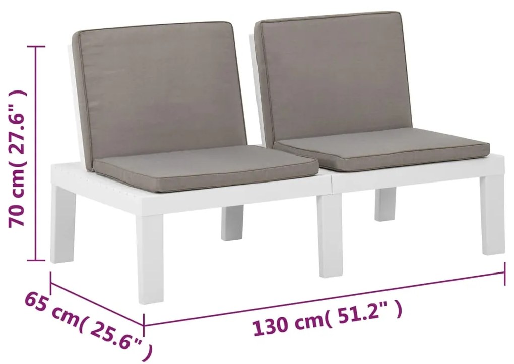 4 pcs conjunto lounge de jardim com almofadões plástico branco
