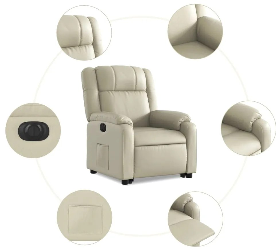 Poltrona reclinável elevatória elétrica couro artificial creme