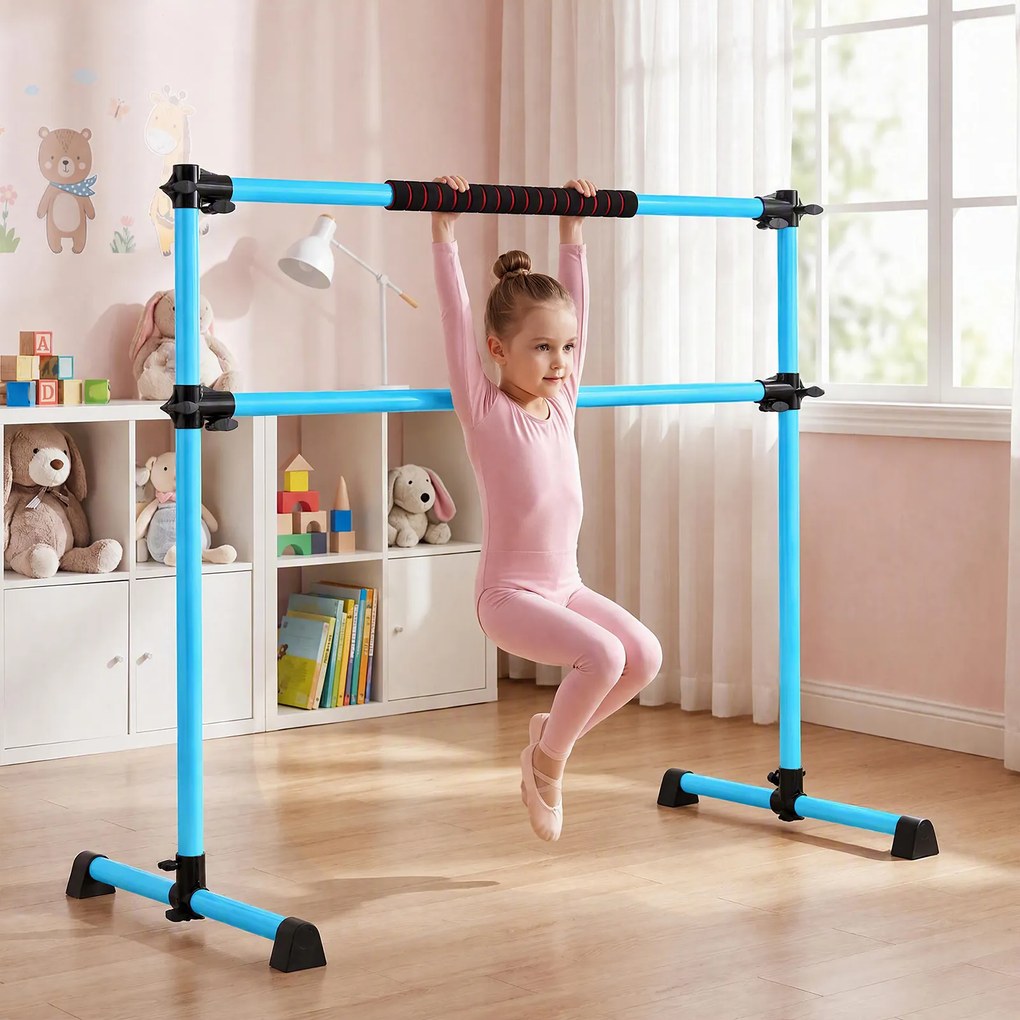 Barra Dupla para Ballet, 124 x 120,5 x 71 cm, Altura Regulável, Azul
