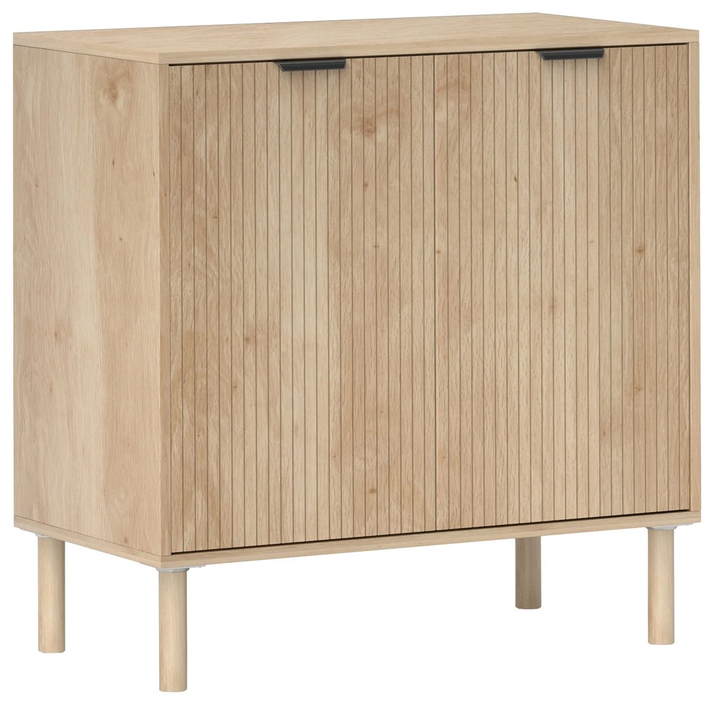HOMCOM Aparador de Sala de Estar com Prateleira Ajustável Sistema Anti-Tombo e Pés de Madeira de Pinho 78x40x77,5 cm Carvalho | Aosom Portugal