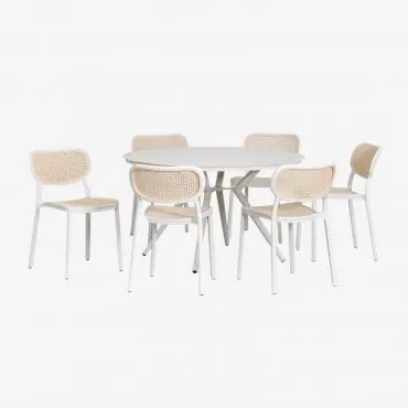Conjunto De Mesa Redonda De Alumínio Valerie (ø125 Cm) E 6 Cadeiras De Jardim Omara Gardénia Branco - Sklum