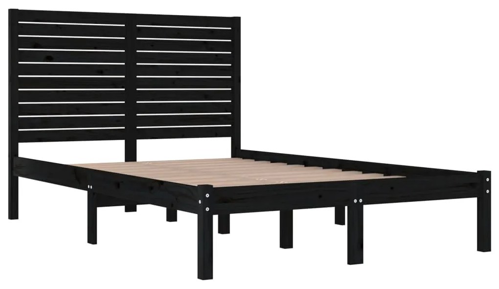 Estrutura de cama casal 135x190 cm madeira maciça preto