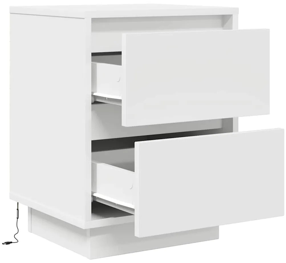 Mesas cabeceira c/ luzes LED 2 pcs 38x34x50 cm branco