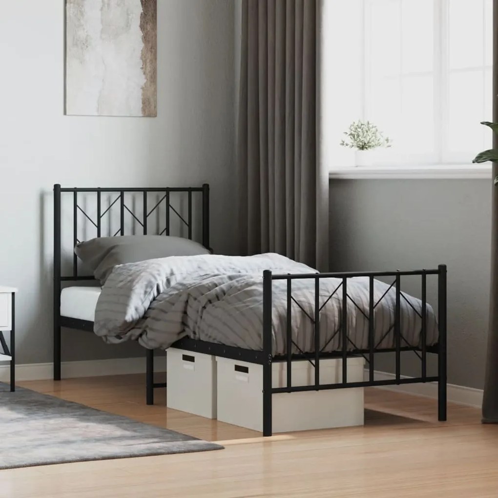 vidaXL Estrutura de cama com cabeceira e pés 75x190 cm metal preto