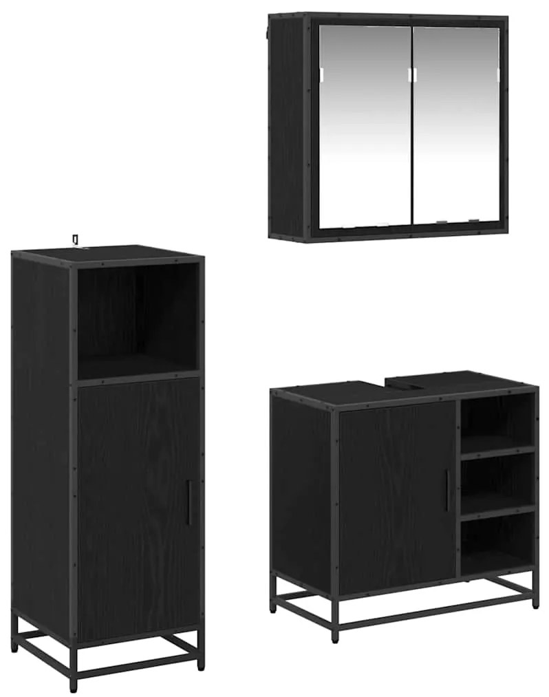 vidaXL Conjunto de Móveis para Banheiro com porta 3 pcs Carvalho Preto