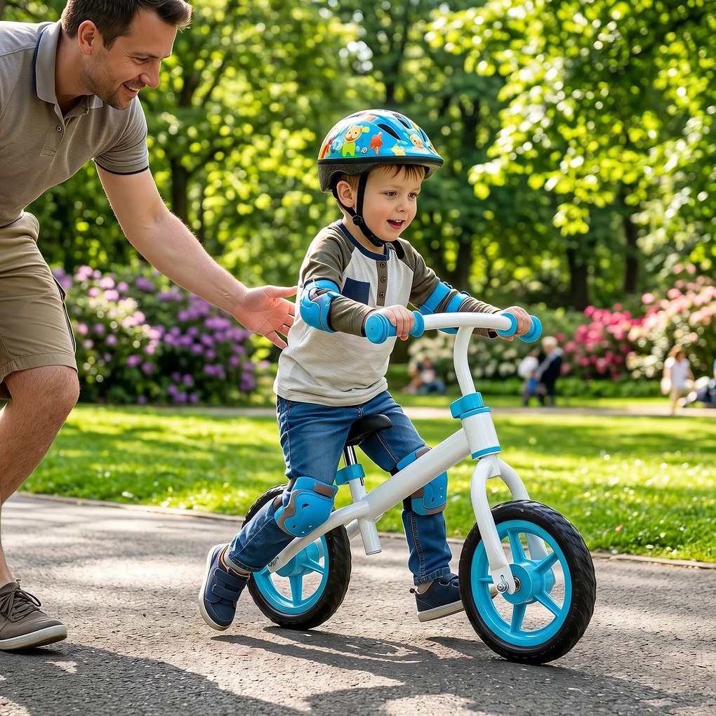 Bicicleta Sem Pedais Infantil, 73 x 44 x 50 cm, Guiador e Selim Reguláveis, Azul+Branco