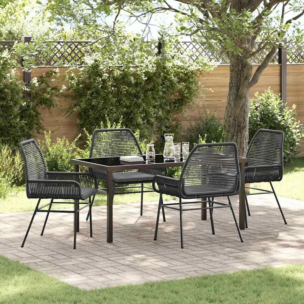 Conjunto de Jantar de Jardim com Almofadas Preto Rattan Polimérico