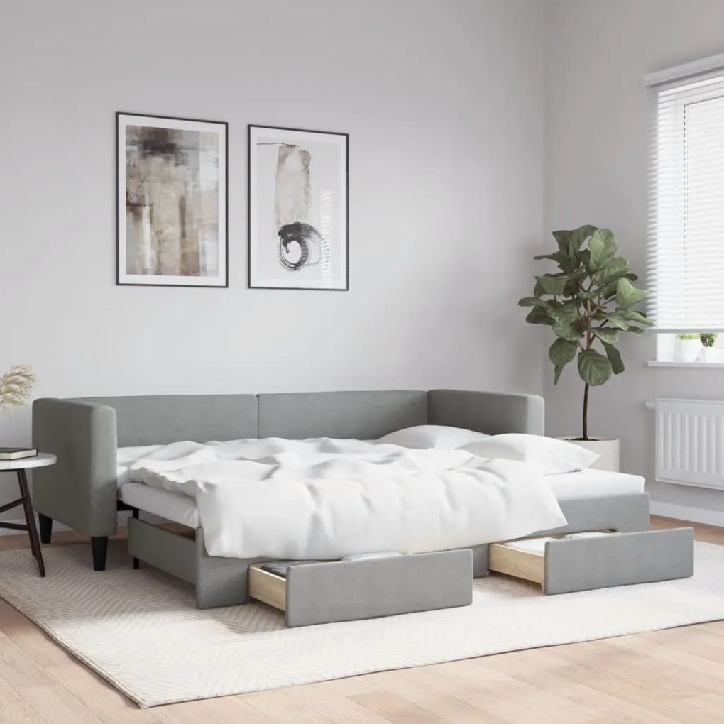 vidaXL Sofá-cama c/ gavetão e gavetas 80x200 cm tecido cinzento-claro