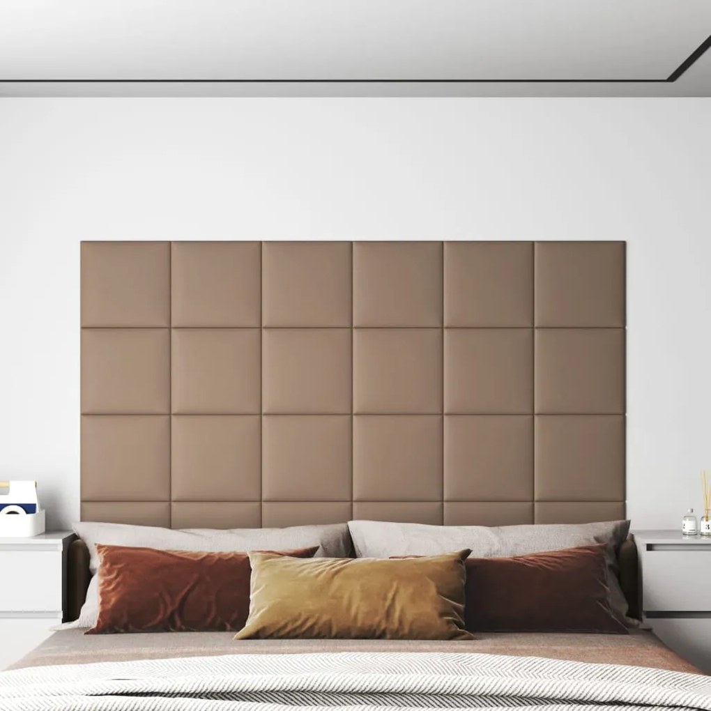 343803 vidaXL Painel parede 12pcs 30x30cm couro artificial 1,08 m² cappuccino